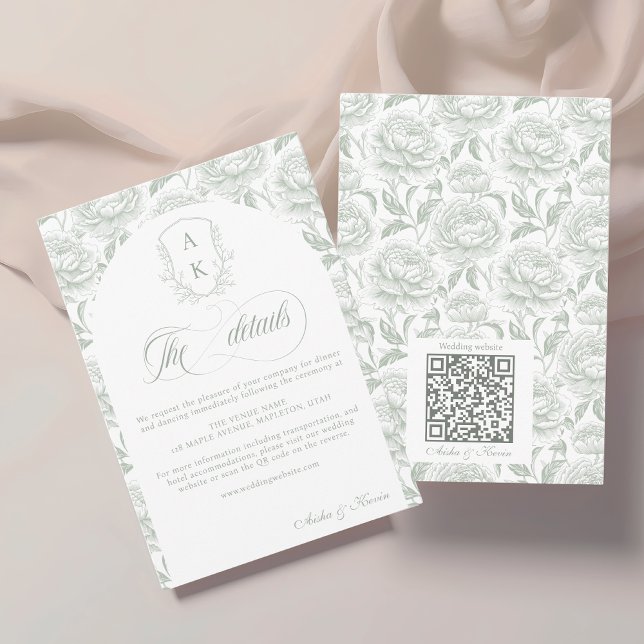 Einzelheiten zum Wappen Wedding Monogram Sage Gree Begleitkarte (Von Creator hochgeladen)