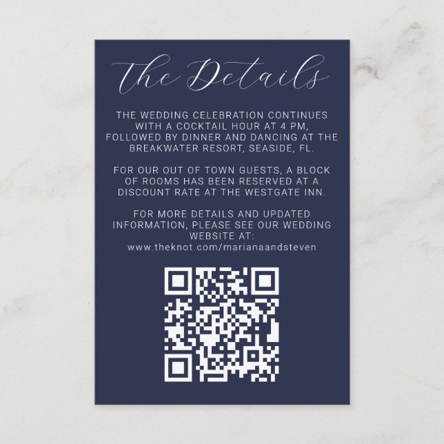 Einzelheiten zur Einladung von Navy Blue Hochzeit (Vorderseite)