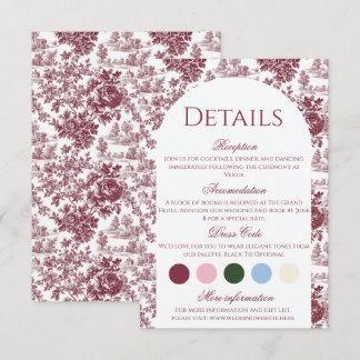 Einzelheiten zur Hochzeit | Burgundy Toile Enclosu Begleitkarte