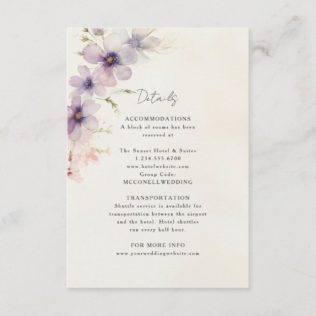 Einzelheiten zur Hochzeit in Aquarellfarben Begleitkarte (Vorderseite)