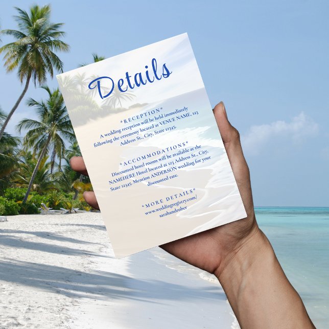 Einzelheiten zur Hochzeit in Urlaubsort von Blue B Begleitkarte (Blue Beach Island Destination Wedding Details Enclosure Card
)