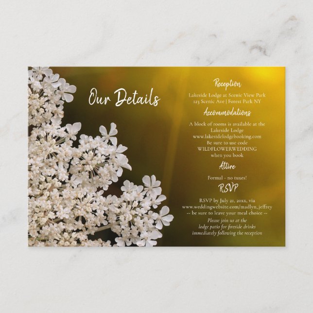 Einzelheiten zur Hochzeit von Königin Anne's Lace- Begleitkarte (Vorderseite)