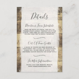 Einzelheiten zur Hochzeit von rustikalem Holz / An Begleitkarte