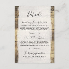 Einzelheiten zur Hochzeit von rustikalem Holz / An Begleitkarte