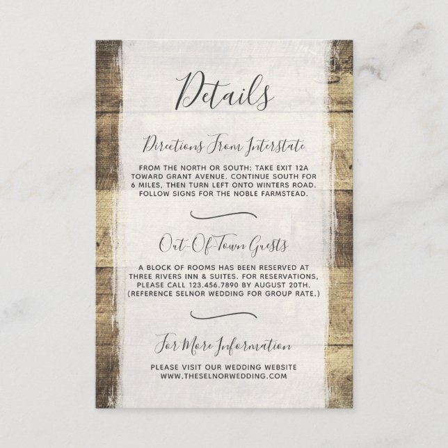 Einzelheiten zur Hochzeit von rustikalem Holz / An Begleitkarte (Vorderseite)