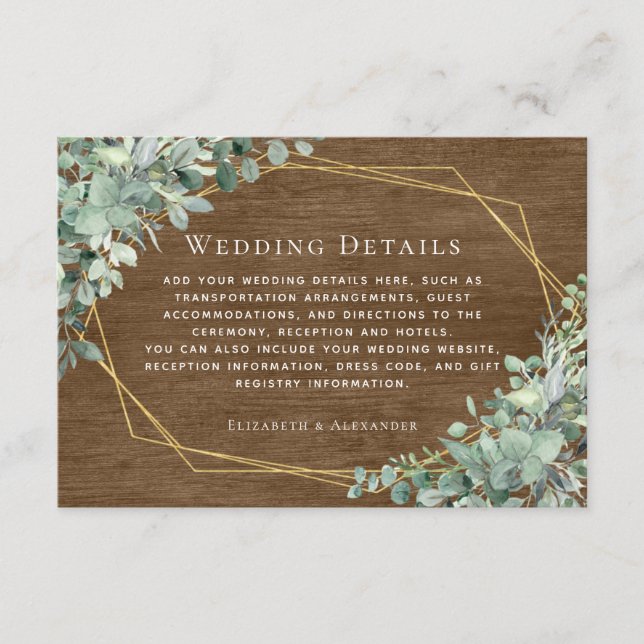 Einzelheiten zur Hochzeit von Rustikalem Holz Euka Begleitkarte (Vorderseite)