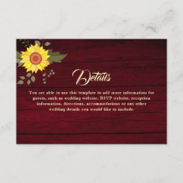 Einzelheiten zur Hochzeit von rustikalen Sonnenblu Begleitkarte