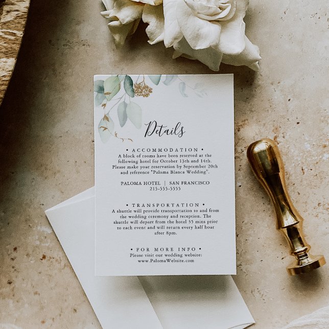 Einzelheiten zur Hochzeitsszenierung in Gold Eukal Begleitkarte (Von Creator hochgeladen)