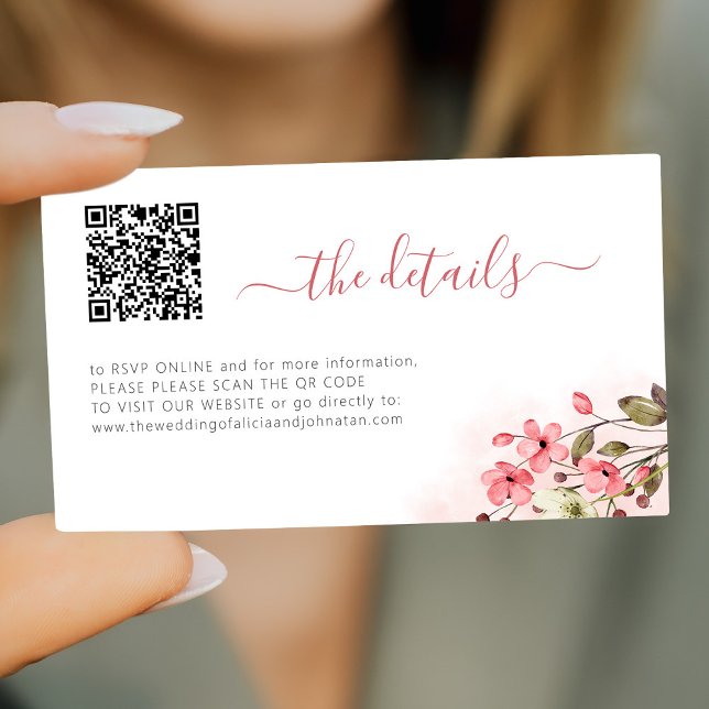 Einzelheiten zur Hochzeitswebsite mit rosa Blumenk Begleitkarte (Von Creator hochgeladen)