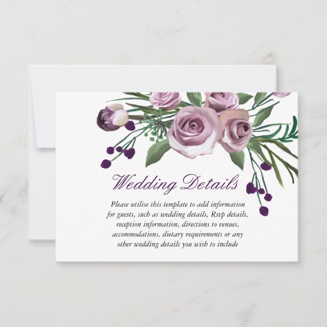 Einzelheiten zur lila Rose Blumenhochzeit Einladung (Vorderseite)