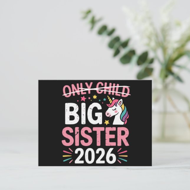 Einzelkind durchgestrichen große Schwester 2026 Sc Ankündigungspostkarte (Stehend Vorderseite)