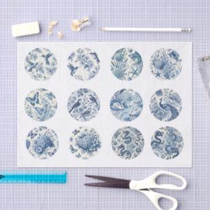 Einzelne Blaue Chinoiserie-inspirierte Decoupage Seidenpapier