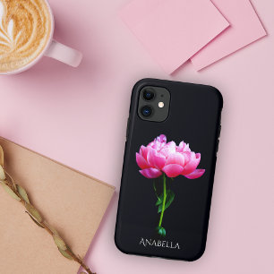 Einzelne elegante rosa Pfingstrose personalisieren Case-Mate iPhone Hülle