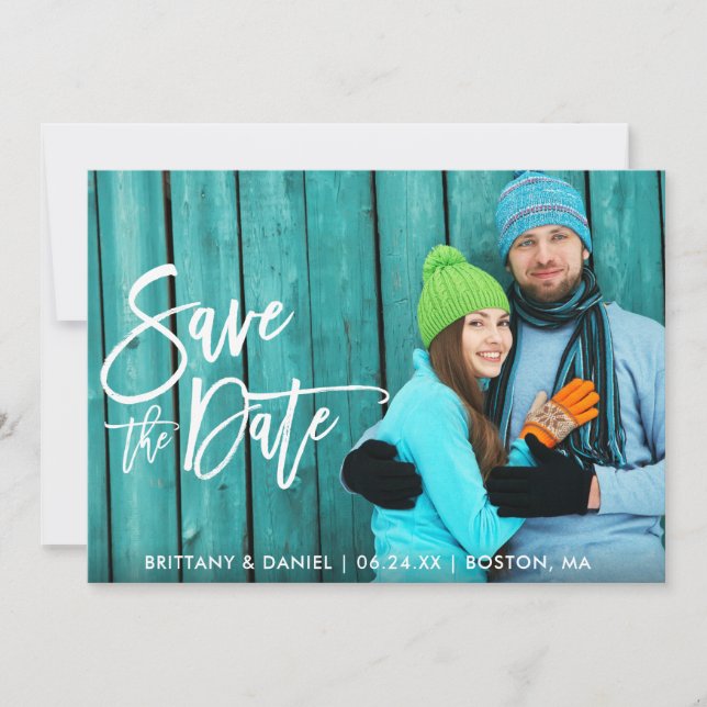Einzelne Fotos Save the Date Pinsel Skriptkarte W Dankeskarte (Vorderseite)