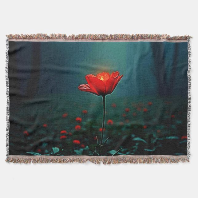 Einzelne leuchtend rote Blumenkunst Decke (Vorderseite)