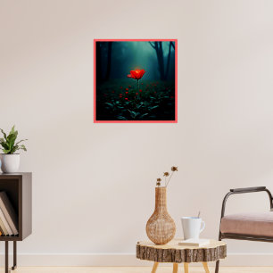 Einzelne leuchtend rote Blumenkunst Poster