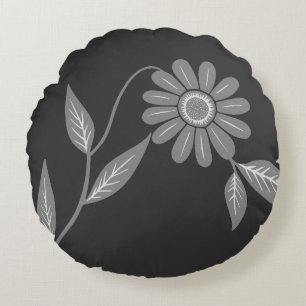 Einzelne Mid Century Daisy Holzkohle Rundes Kissen