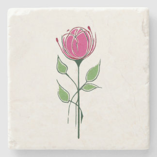 Einzelne rosa Glasgow-Rose Steinuntersetzer