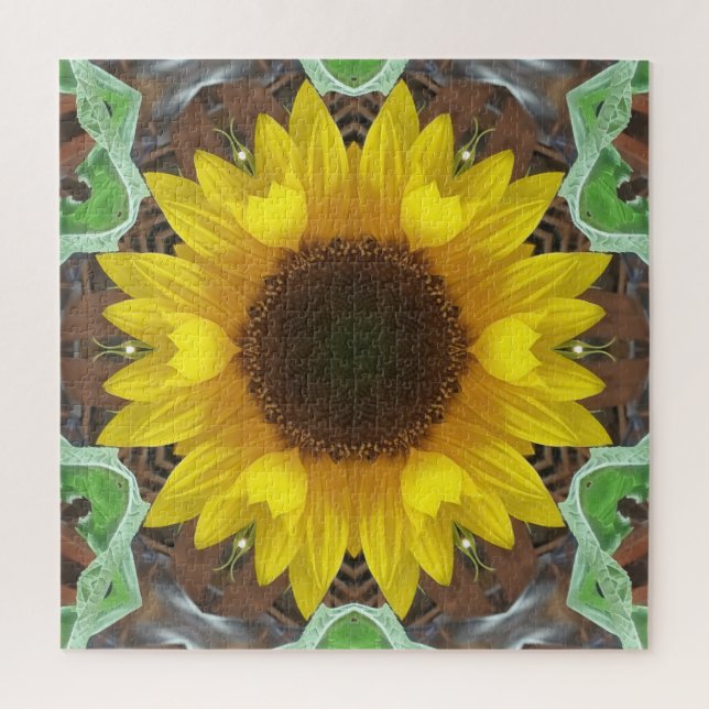 Einzelne Sonnenblume mit Minzblättern (Vertikal)