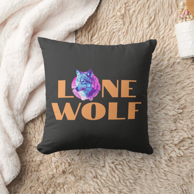 "Einzelne Wolf" oder Ihre Nachricht, großer orange Kissen (Decke)