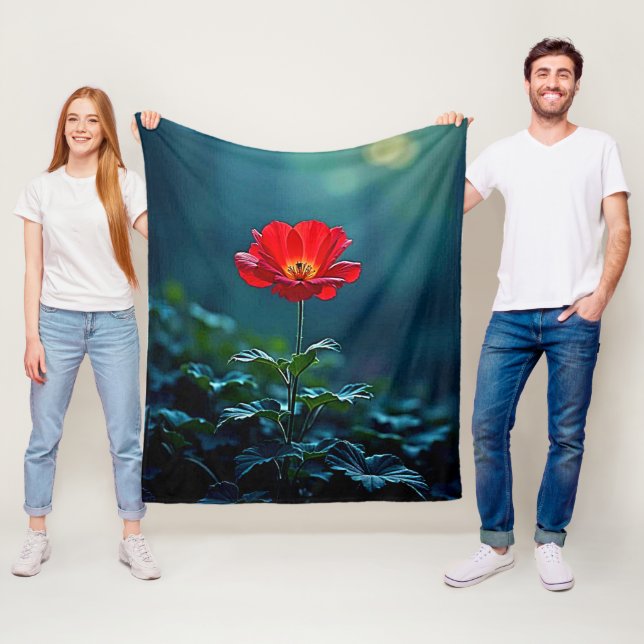 Einzelnes rotes Blüten-Fokus-Design Fleecedecke (Beispiel)