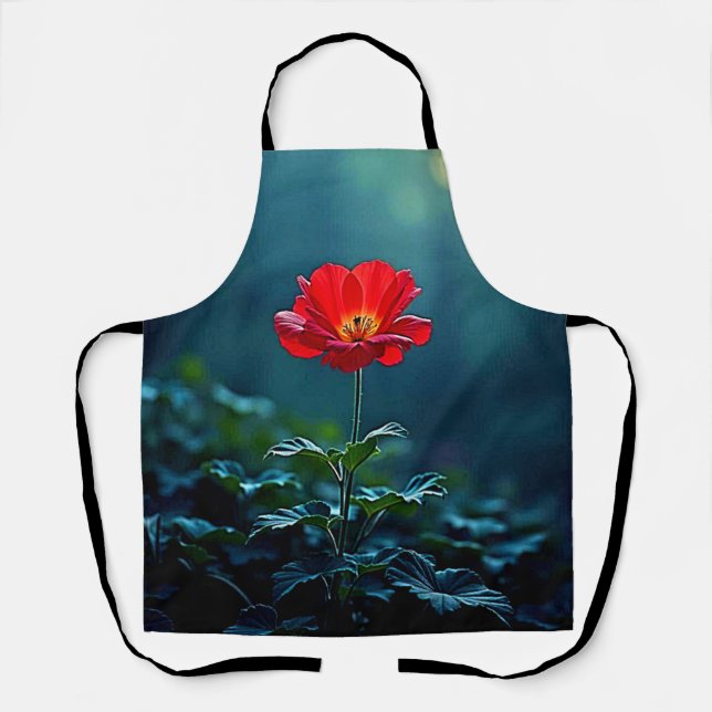 Einzelnes rotes Blüten-Fokus-Design Schürze (Vorderseite)