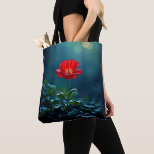 Einzelnes rotes Blüten-Fokus-Design Tasche