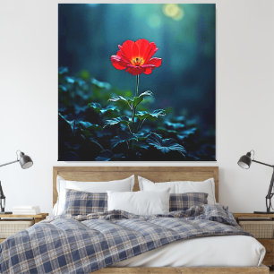 Einzelnes rotes Blütenfokus-Design Leinwanddruck