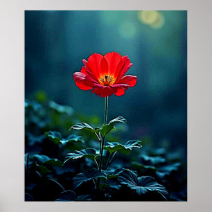 Einzelnes rotes Blütenfokus-Design Poster