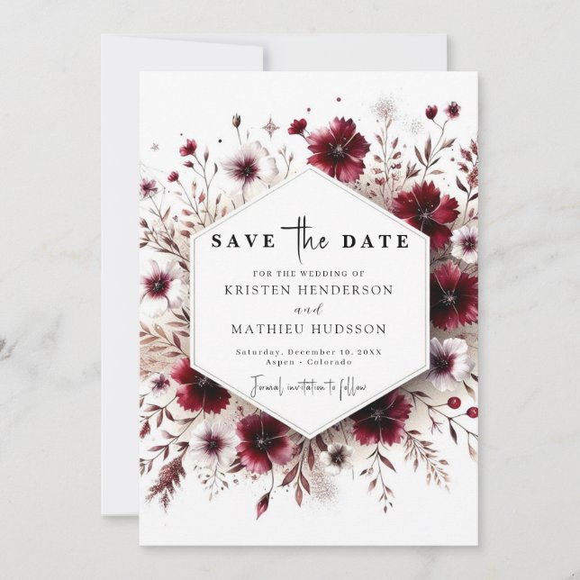 Einzigartig Boho Burgundy Wedding Save The Date (Vorderseite)