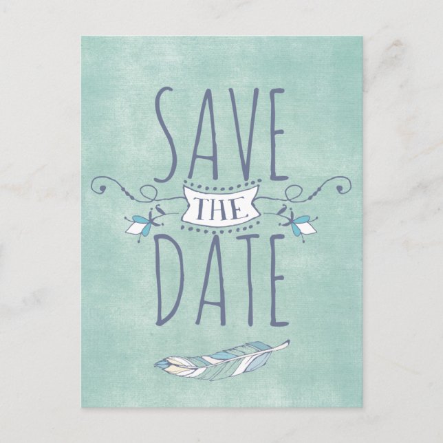 Einzigartig Boho Chic Save the Date Ankündigungspostkarte (Vorderseite)