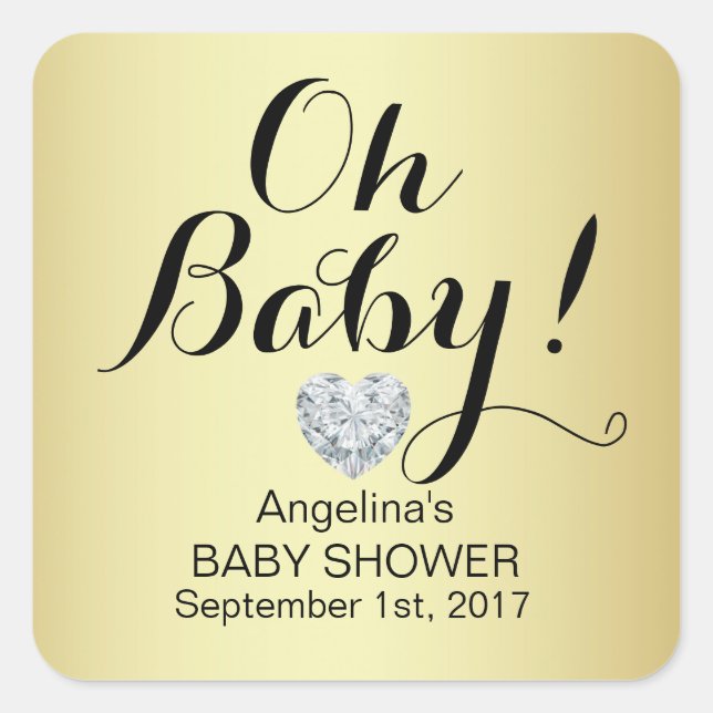 Einzigartig Elegant OH BABY! Gold Baby Dusche Quadratischer Aufkleber (Vorderseite)