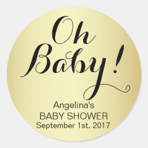 Einzigartig Elegant OH BABY! Gold Baby Dusche Runder Aufkleber