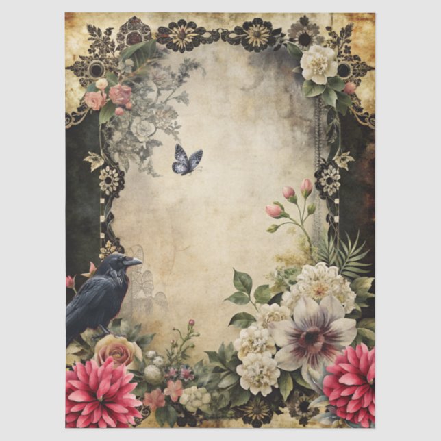 Einzigartig Eleganter Viktorianischer Goth Raven B Seidenpapier (Vorderseite)
