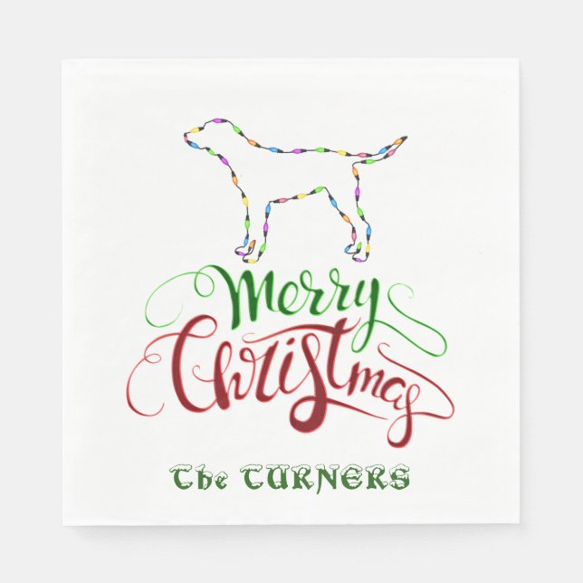 Einzigartig Frohe Weihnachtsleuchten Dog Monogramm Serviette (Vorderseite)