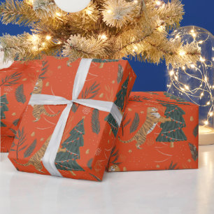 Einzigartig Grün und Rot Weihnachtsbaum Tiger Geschenkpapier
