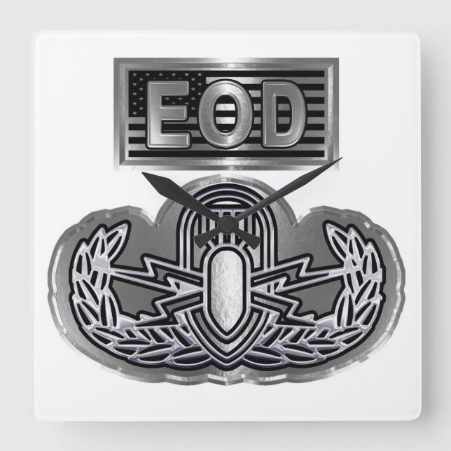 Einzigartig konzipiertes Gedenkinstrument EOD Quadratische Wanduhr (Vorderseite)