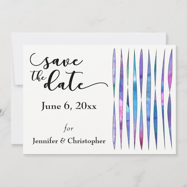 Einzigartig Lila, rosa, blau modern Save the Date (Vorderseite)