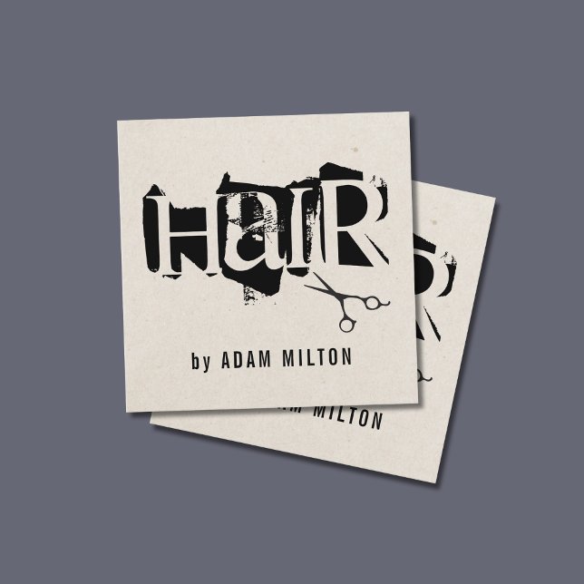 Einzigartig Moderne Beige Schwarze Schere Haar Sty Quadratische Visitenkarte (Von Creator hochgeladen)