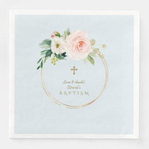 Einzigartig Rosa Blush Bloral Gold Cross Taufe Serviette