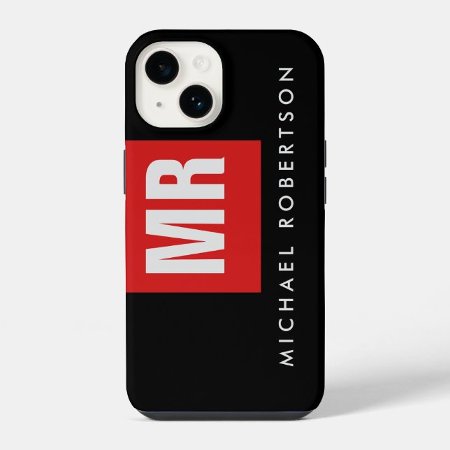 Einzigartig Schwarz-Monogramm iPhone 14 Hülle (Rückseite)