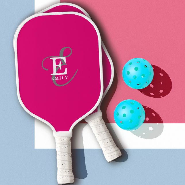 Einzigartig Stilvolle Monogramm Typografie Hot Pin Pickleball Schläger (Personalize with your name and monogram initial.)