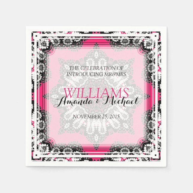 Einzigartig Stilvolles Pink Black Wedding Paper Na Serviette (Vorderseite)