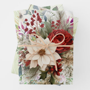 Einzigartig Vintag Inspirierte Weihnachtsblume Geschenkpapier Set