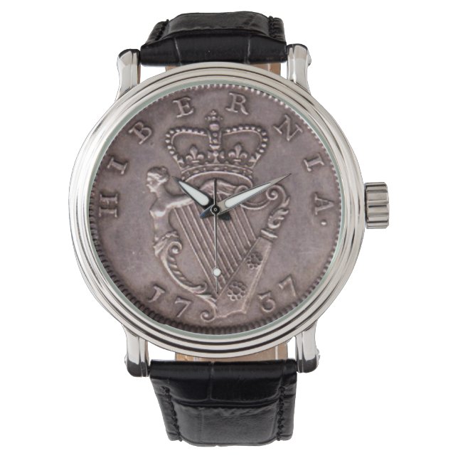 EINZIGARTIGE 1737 IRISCHE HIBERNIA-MÜNZBAHN ARMBANDUHR (Vorderseite)