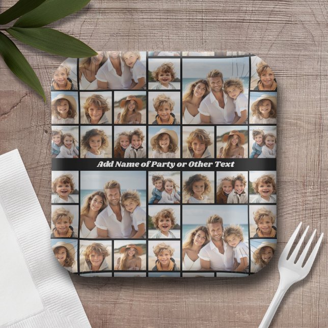 Einzigartige 9-Foto-Collage mit optionalem Hinterg Pappteller (Personalized party plates with a photo collage all over)