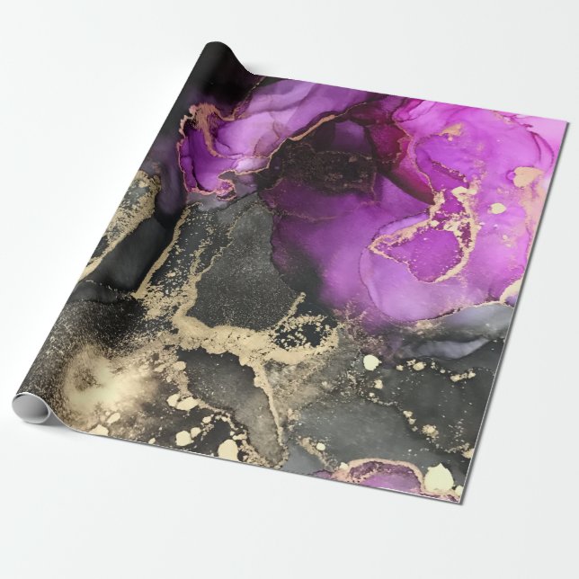 Einzigartige Abstrakte Black Gold Lila Pink Kunst Geschenkpapier (Ungerollt)