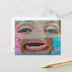einzigartige abstrakte Collage mit Augen und Mund Postkarte