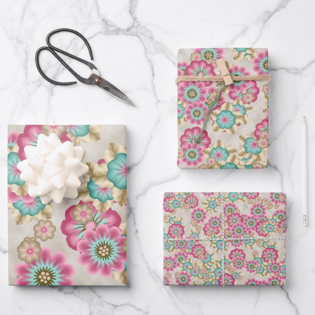 Einzigartige Abstrakte japanische Blume Art Patter Geschenkpapier Set (Vorderseite)
