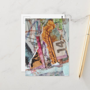 einzigartige abstrakte Mixed-Media-Collage Zeit 14 Postkarte